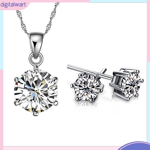 Bộ trang sức nữ gồm dây chuyền và hoa tai đính đá sang trọng