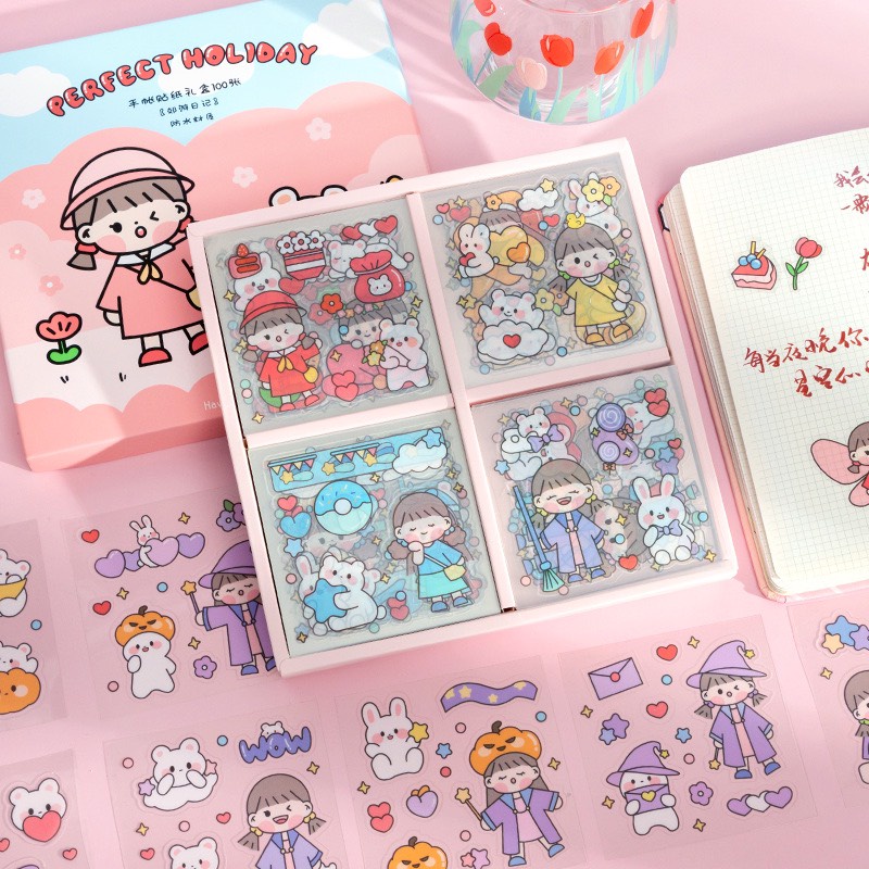 Set 100 hình dán sticker  Set Sticker Telado Nhật Ký Thỏ- MH B0129-L10