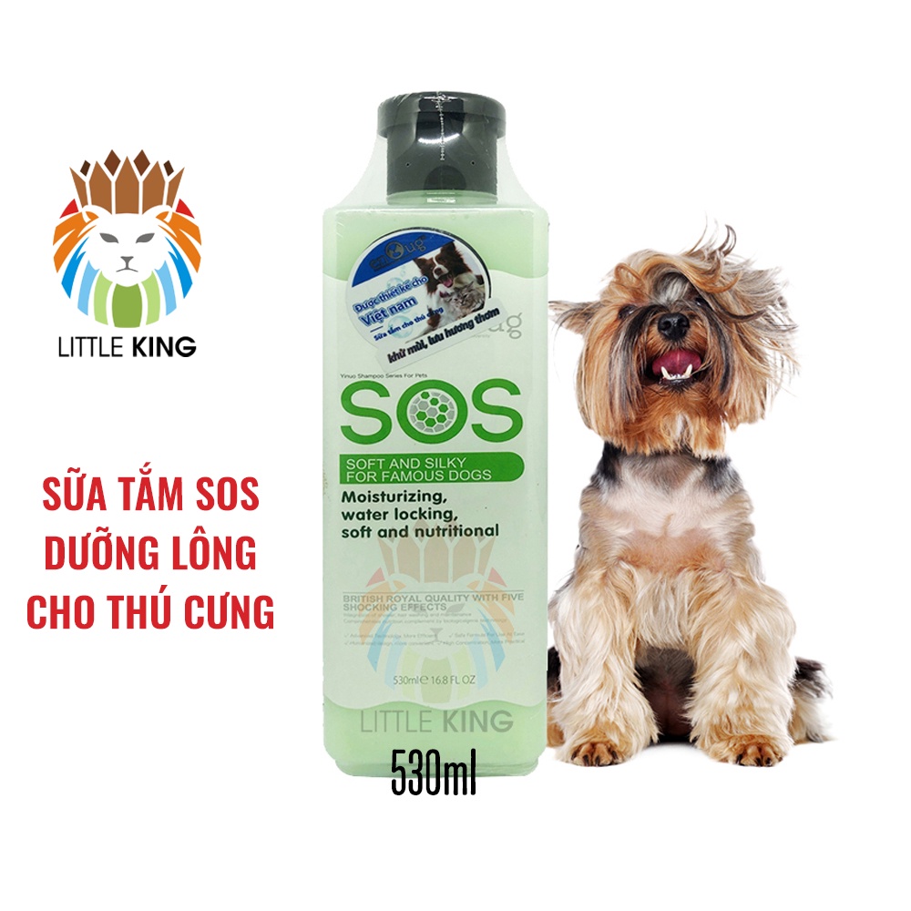 Sữa tắm SOS giúp mềm mượt lông, dưỡng lông cho chó mèo dung tích 530ml Chai xanh lá Little King pet shop