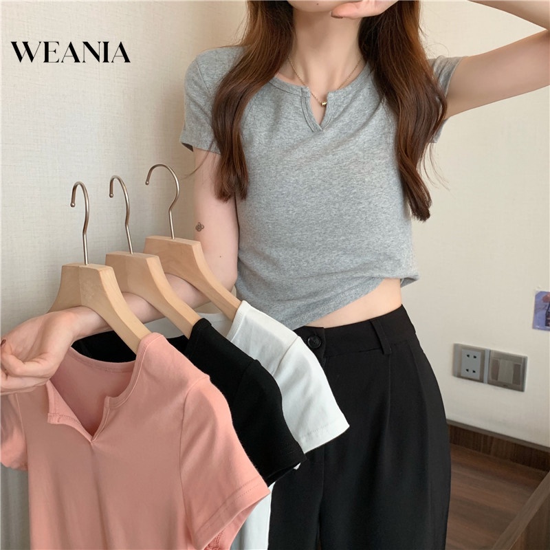 Áo Thun Tay Ngắn Cổ Chữ V Màu Trơn Thiết Kế Thanh Lịch