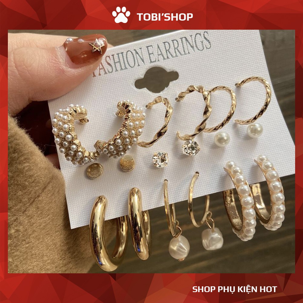 Ảnh shop chụp - Bộ bông tai nữ set bông tai cao cấp 18 chiếc mạ vàng nhiều kiểu dáng sang trọng TB255 - TOBI'SHOP