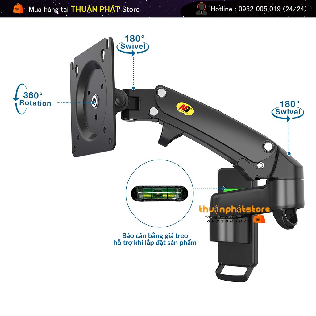Giá Đỡ Màn Hình NB-F150 Gắn Tường 17-27inch -Tải trọng 2-7Kg - Xoay màn 360độ