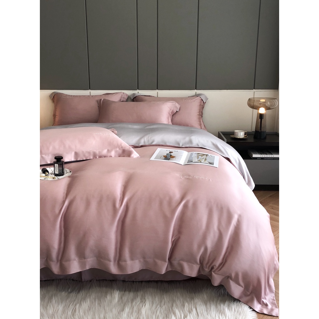 Bộ Chăn Ga Gối Lụa Tencel Cao Cấp Sang Xịn Mịn Mát Gồm Chăn Drap Gối Sét 4 Món - Nhập Khẩu Chính Hãng