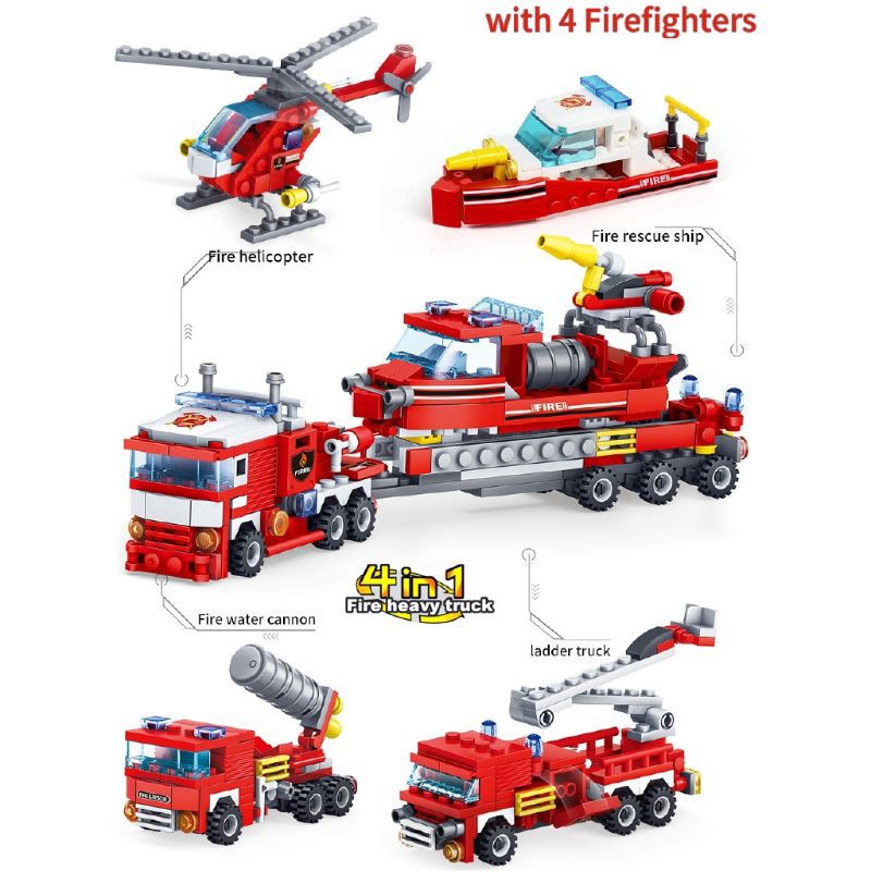 Đồ chơi kiểu Lego [368 chi tiết 4 trong 1] xếp hình - lắp ráp xe cứu hỏa