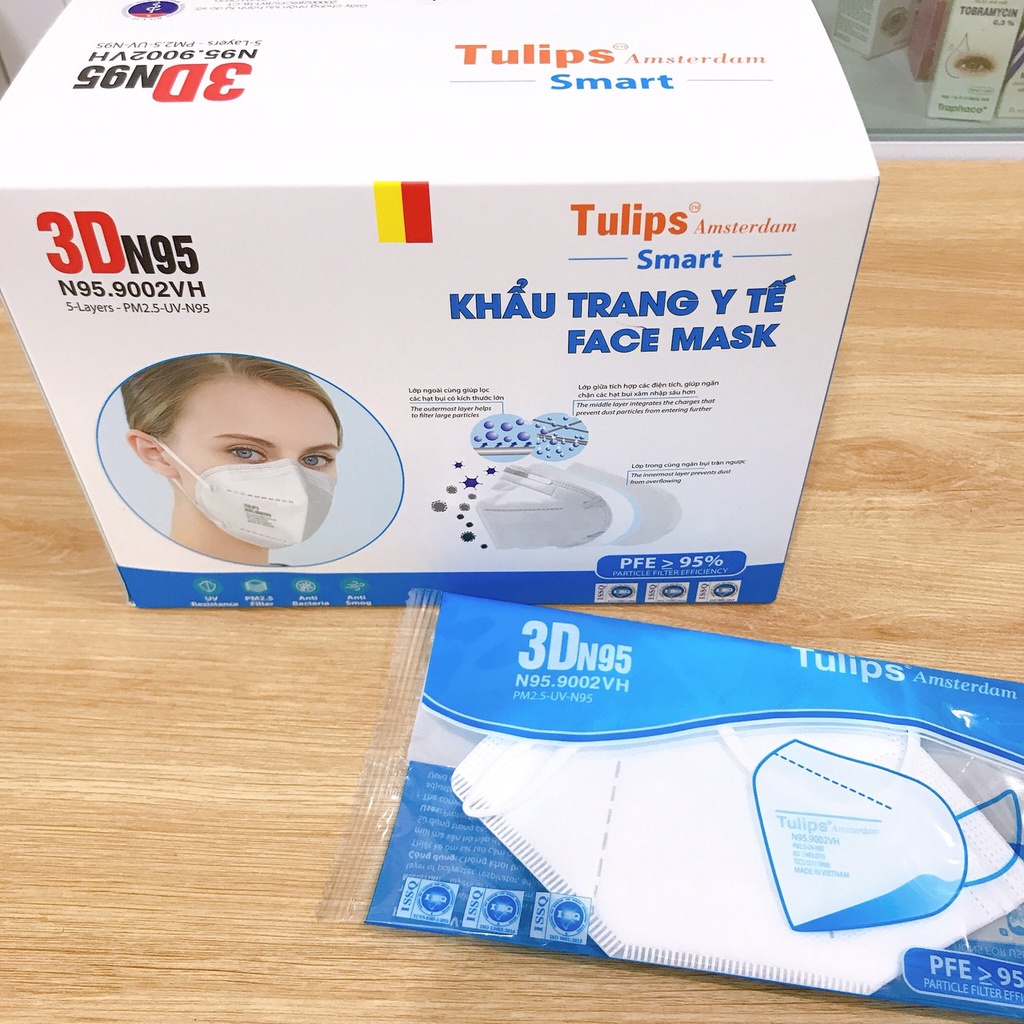 ✅ Khẩu Trang 3D N95- Tulips N95.9002VH (Không Van), Lọc Bụi PM2.5 Siêu Mịn 95% -VT0240