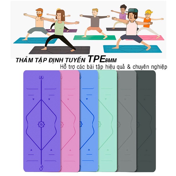 THẢM TẬP YOGA  ĐỊNH TUYẾN 8mm TPE CAO CẤP, Thảm 10mm