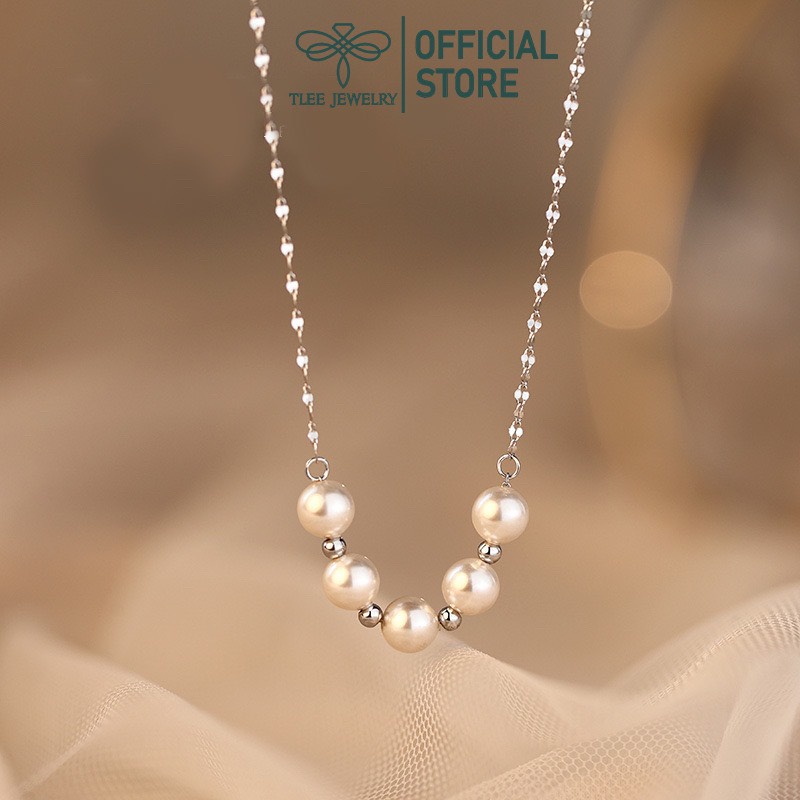 Dây chuyền bạc nữ TLEE mẫu ngọc trai nhân tạo mix dây hoa chặn lấp lánh TleeJewelry D0209