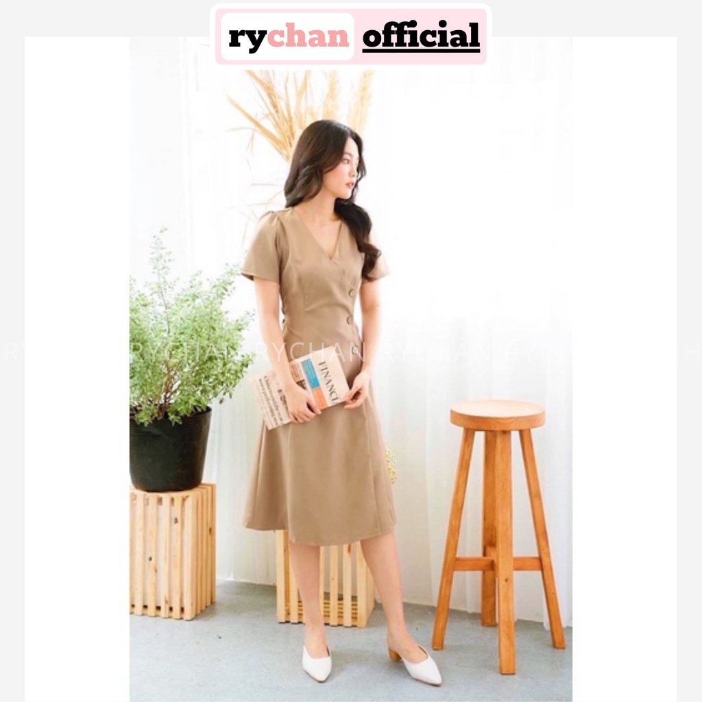 Đầm Nữ Dự Tiệc Tay Ngắn Bo Eo Nút Dừa Thanh Lịch, Đầm Kem Cổ Thuyền Cực Đẹp Của Năm [ẢNH THẬT CUỐI] - DX9771.