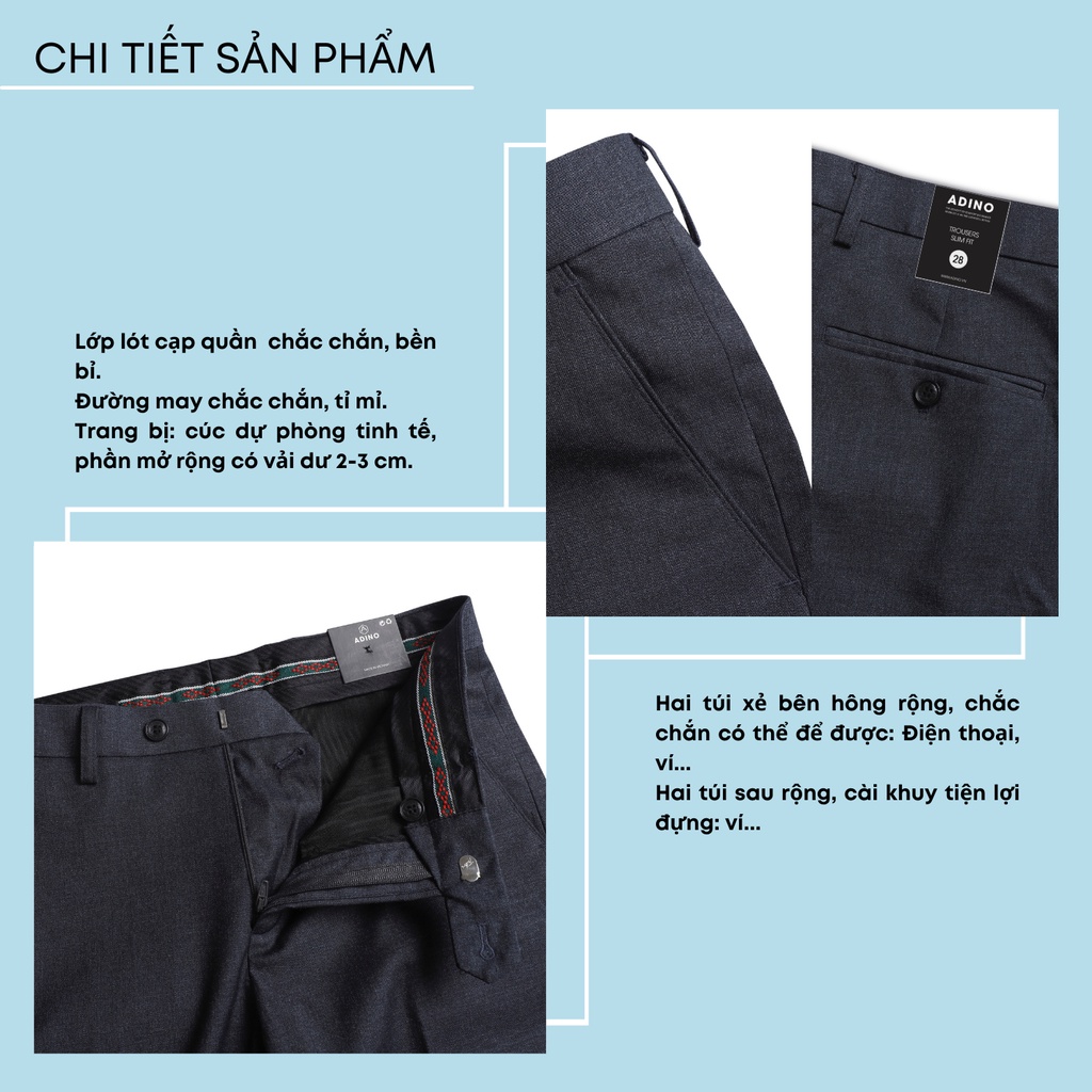 Quần âu nam ADINO màu ghi đậm vải cotton dày không bai không xù dáng công sở slimfit ống đứng hơi côn QA117