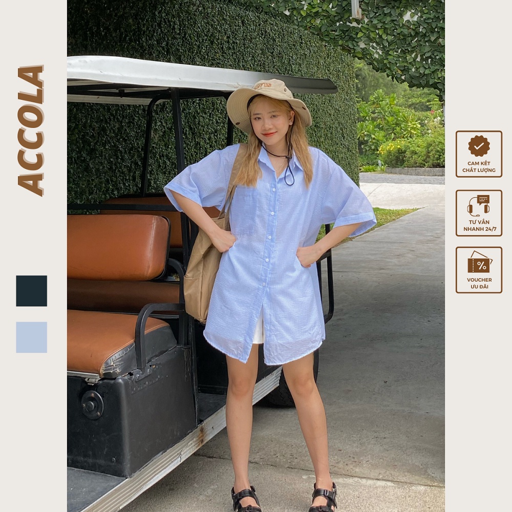Áo sơ mi nữ kẻ xốp hàn quốc by Accola Made 0106