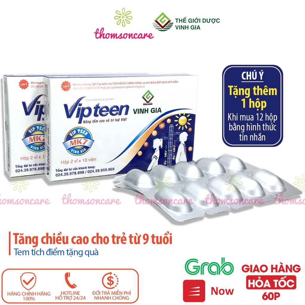 VIPTEEN Có tem tích điểm - Bổ sung canxi D3, tăng chiều cao cho trẻ em từ 10 tuổi, dậy thì, còi xương