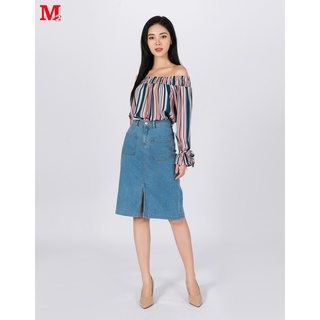 Áo sơ mi nữ dài tay trễ vai kẻ sọc nơ tay D555181119 Thời trang M2