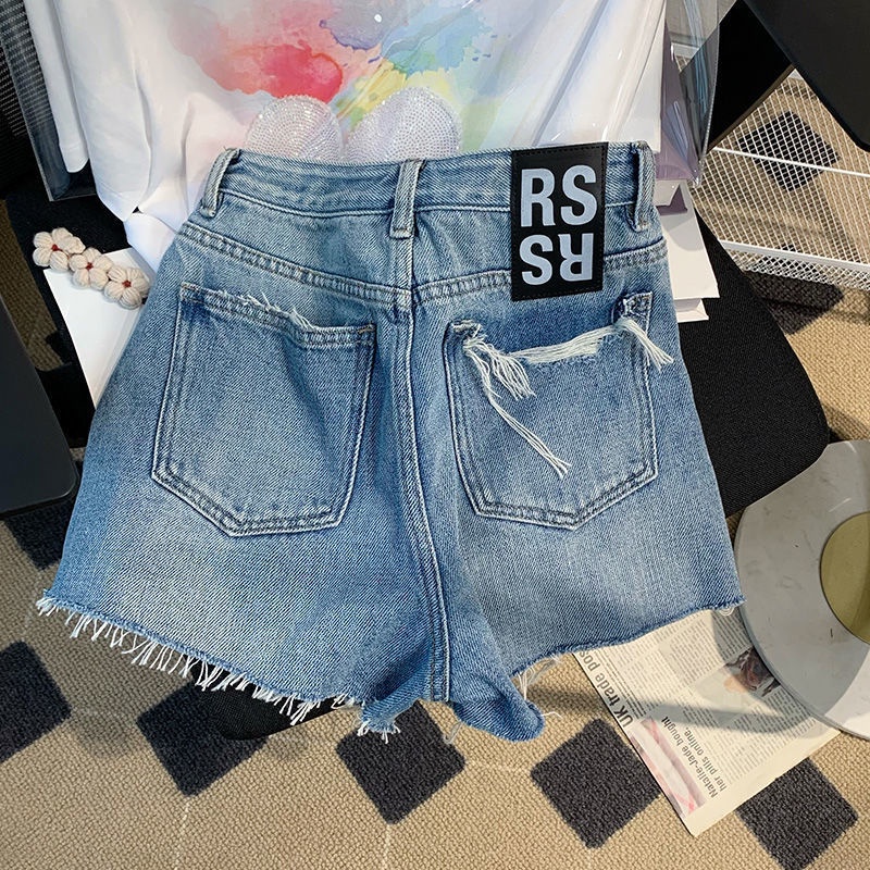 JSC Jiashucheng Quần Short Denim Lưng Cao Màu Xanh Dương Phong Cách Hàn Quốc Thời Trang Mùa Hè Kích Thước Lớn Cho Nữ