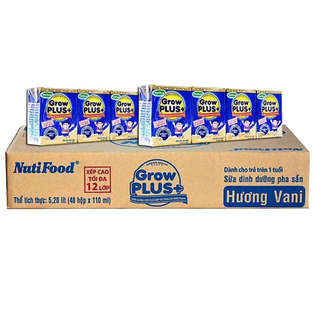 Thùng 48 hộp Sữa bột pha sẵn Growplus xanh 110ml Nutifood