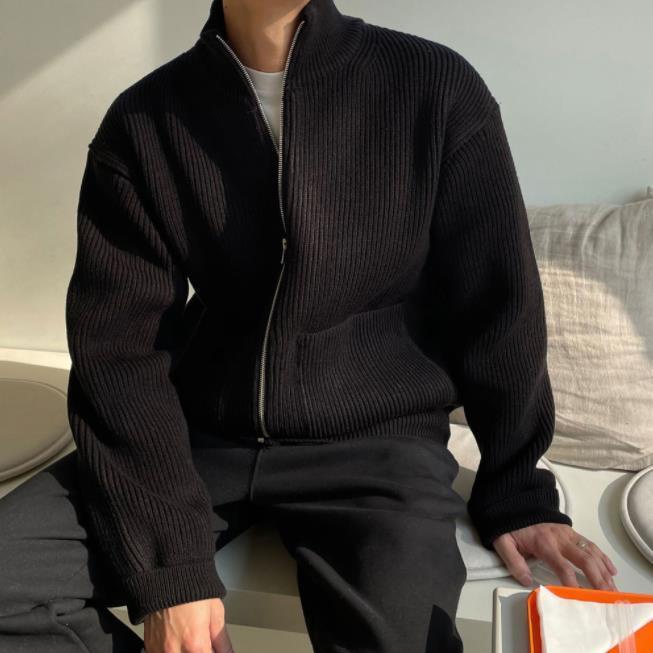 Bán Chạy!F &amp; X Áo Khoác Cardigan Sweater Dệt Kim Dày Màu Trơn Có Khóa Kéo Phong Cách Đường Phố Hàn Quốc Cho Nam
