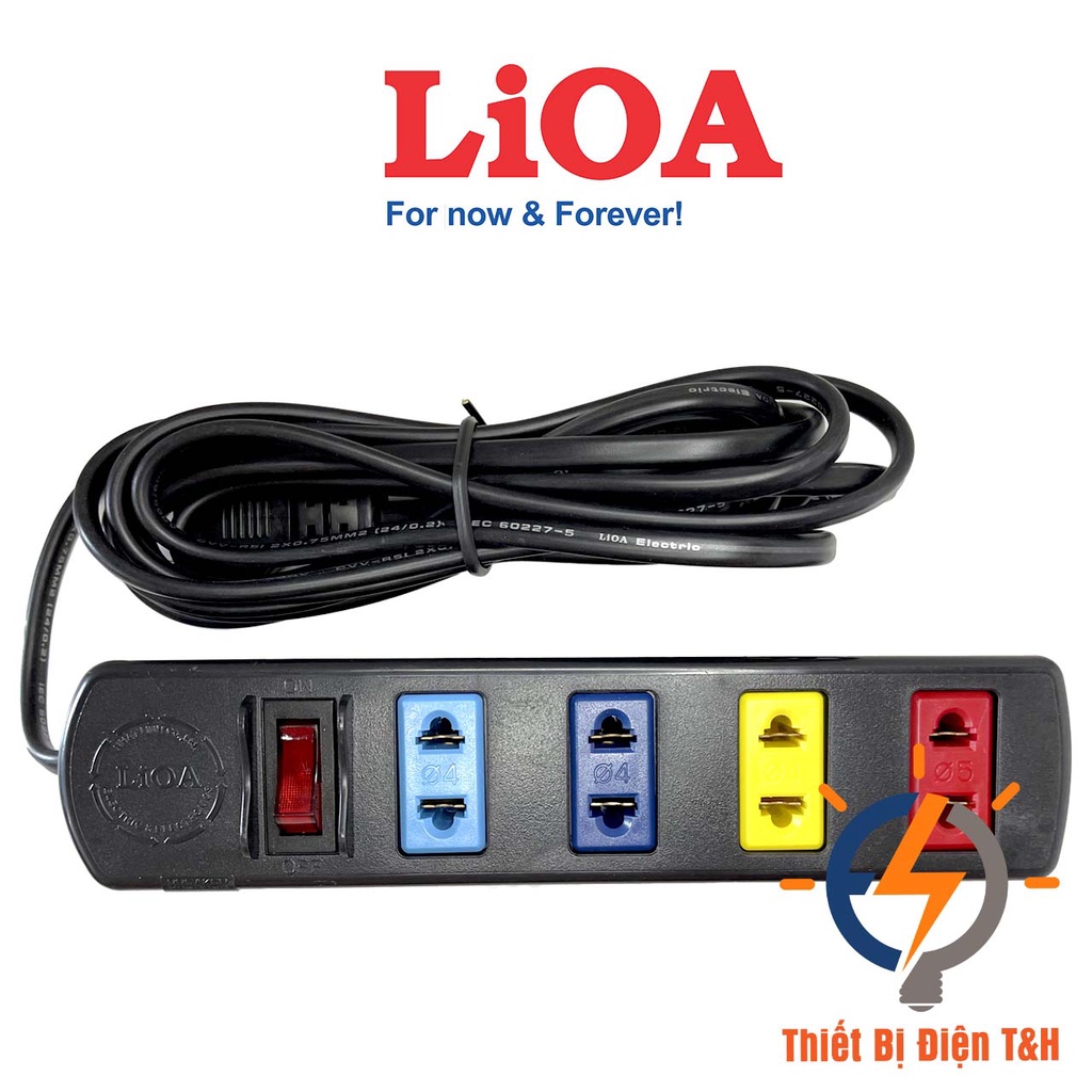 Ổ cắm điện LIOA, 2200W, 4 ổ cắm, 1 công tắc, dây dài 3 mét, 5 mét, 4S3 - 4S5 - Thiết Bị Điện T&amp;H