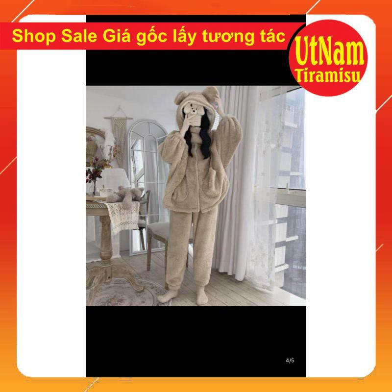 [SALE GIÁ GỐC] Bộ lông thêu gấu có ảnh thật sp 🌸kiểu dáng unisex🌸Freesize 55kg🌸phong cách Hàn Quốc🌸Đồ ngủ nữ mùa đông