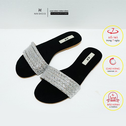 Dép quai ngang nữ Nin Shoes - Dép đi biển đế bệt thời trang quai ngang đính đá siêu xinh