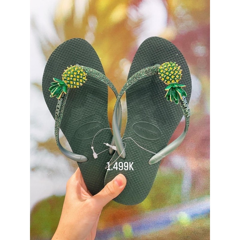 Dép havaianas kim tuyến rêu mix charm