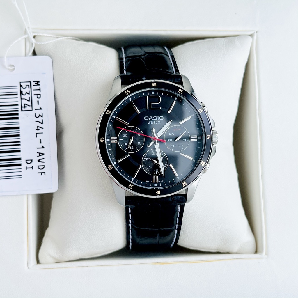 Đồng Hồ Nam Casio MTP-1374L-1A Dây Da Đen Mặt Đen, Kính Khoáng, Size 42mm Chống Nước 50 mét, Bảo Hành Một Năm