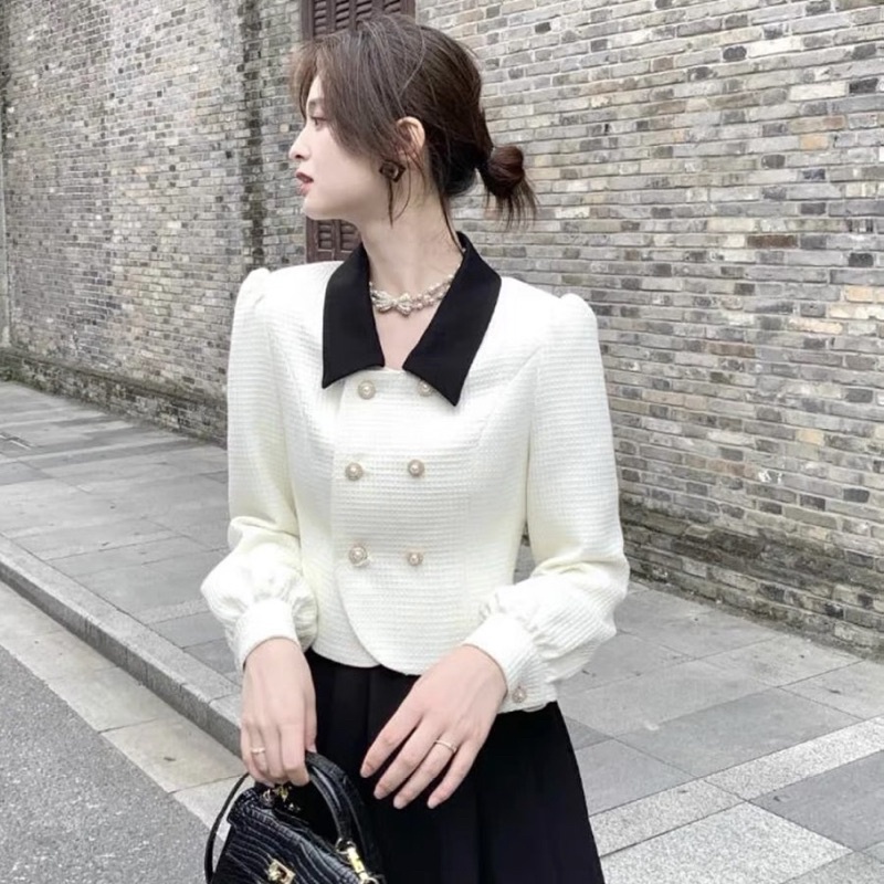 Áo kiểu sơ mi thu đông dài tay phong cách hàn quốc chất liệu xốp hàn dày dặn mặc đi làm đi chơi màu trắng