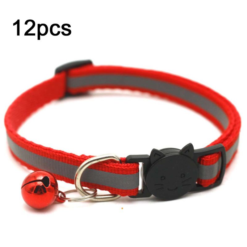 Set 12 Vòng Cổ Mèo May Mắn Tháo Gỡ Nhanh Gắn Chuông Và Dây Đeo Phản Quang