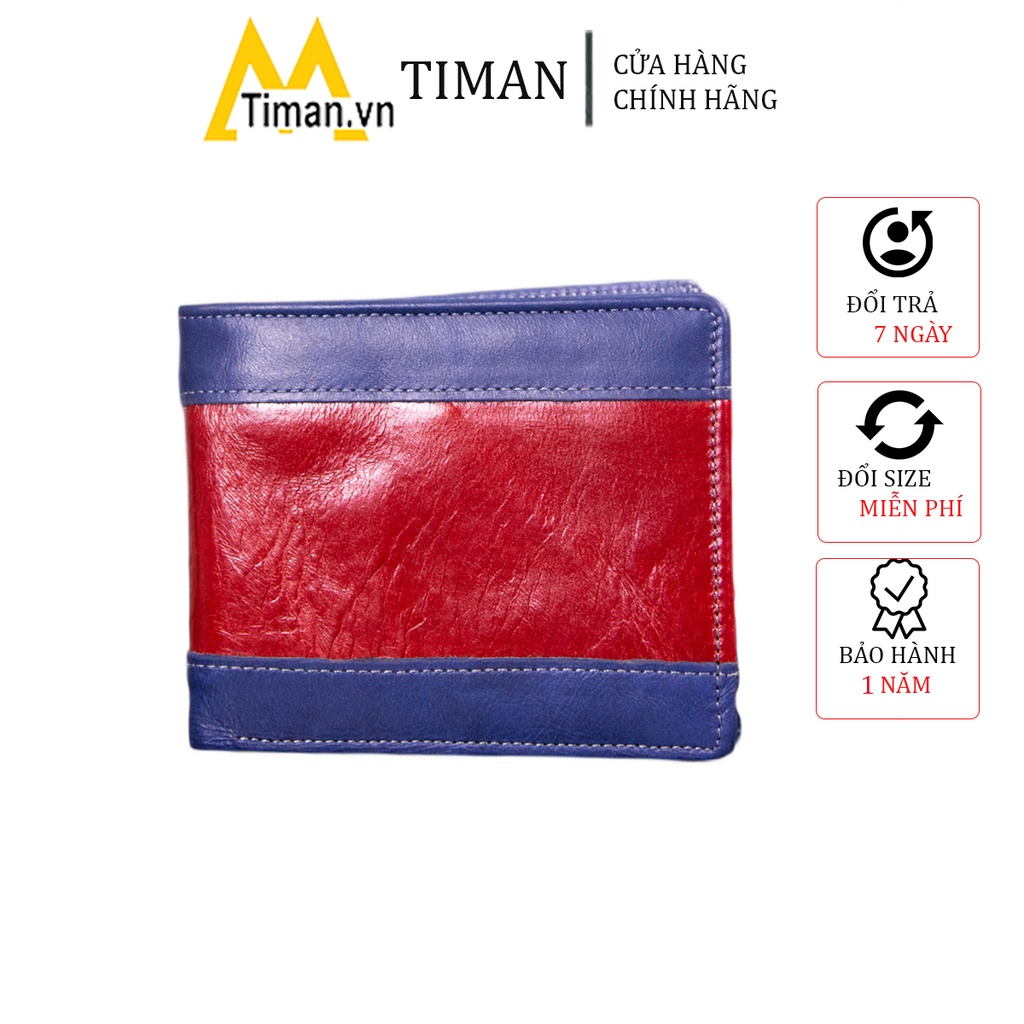Ví nam mini dài cầm tay dáng đứng chất liệu da bò hàng hiệu kẹp tiền bảo hành 1 năm VD09 TIMAN