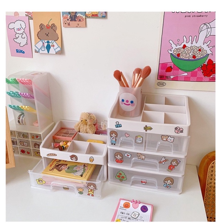 Tủ nhựa mini đựng đồ dùng học tập, văn phòng phẩm để bàn có ngăn kéo tặng kèm STICKER