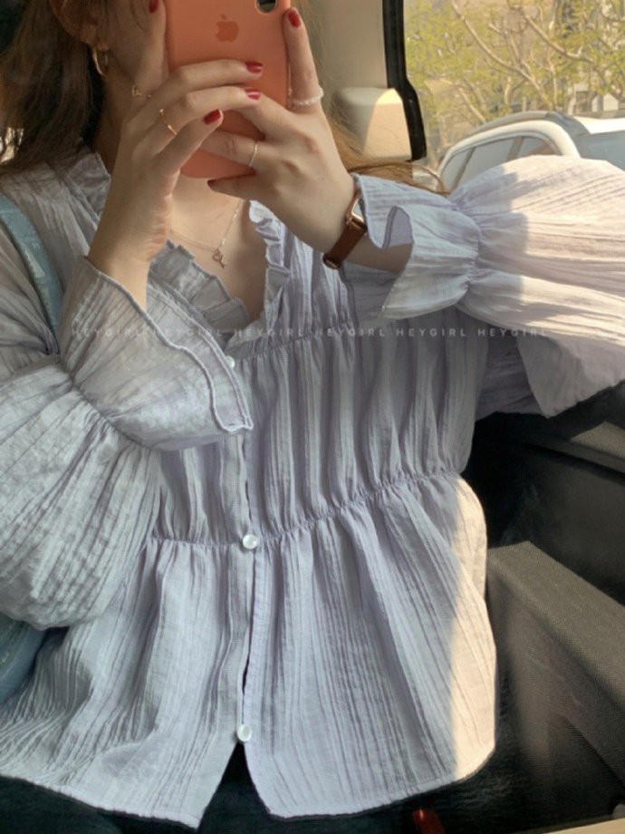 Áo sơ mi SUXI tay dài màu trơn phong cách Hàn Quốc nữ tính