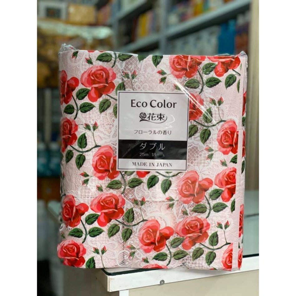 Giấy vệ sinh Eco Color 18 cuộn cho gia đình, giấy vệ sinh cao cấp hương hoa hồng