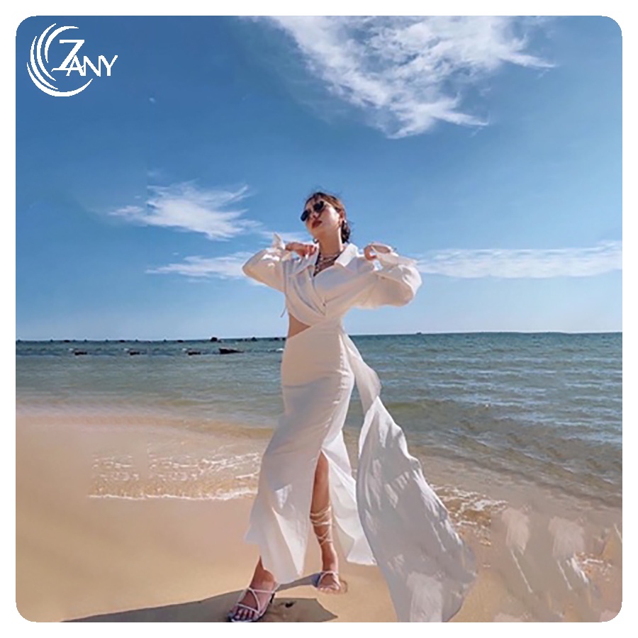 Đầm Cổ Vest Vạt Chéo Đi Biển Gồm 3 Màu Cực Sang