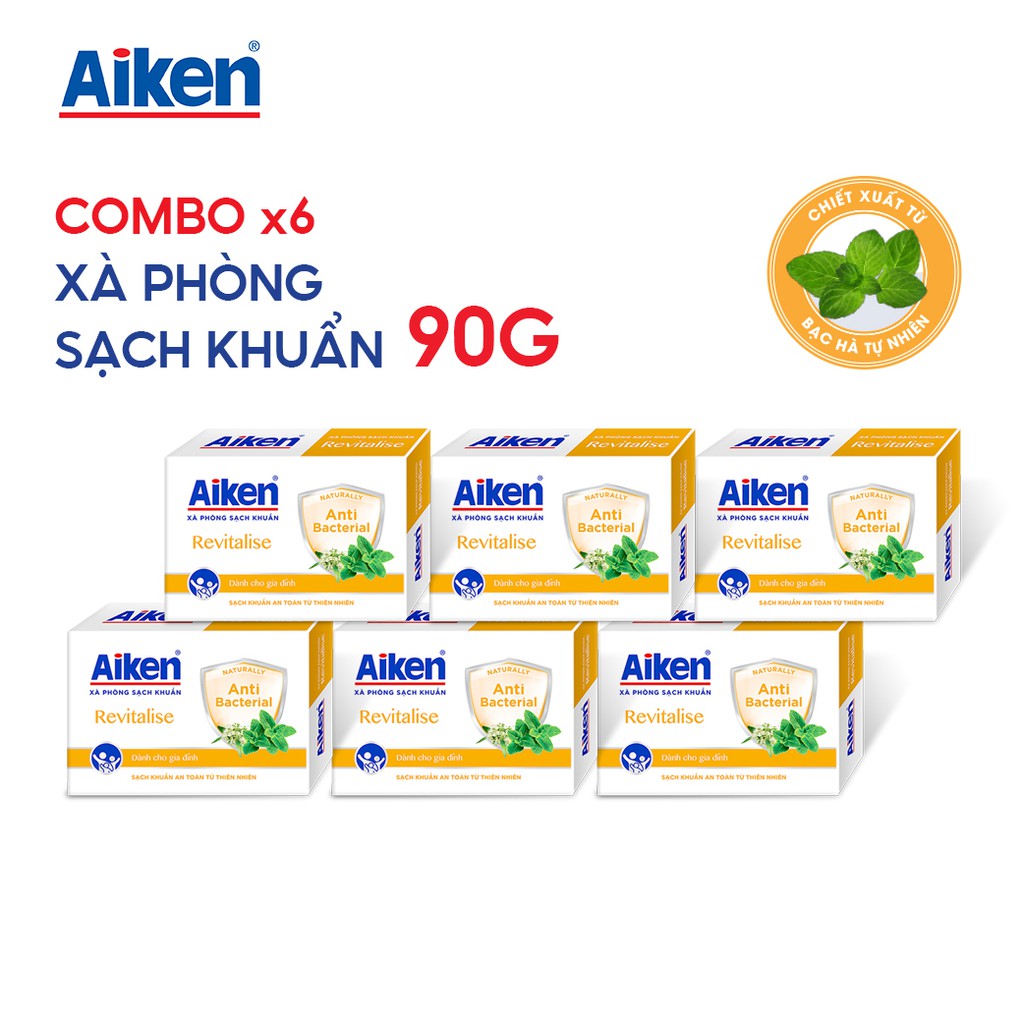 [Mã COSBDAG5 giảm 8% đơn 150k] Aiken Combo 6 Xà Phòng Sạch Khuẩn Chiết Xuất Bạc Hà 90G/hộp