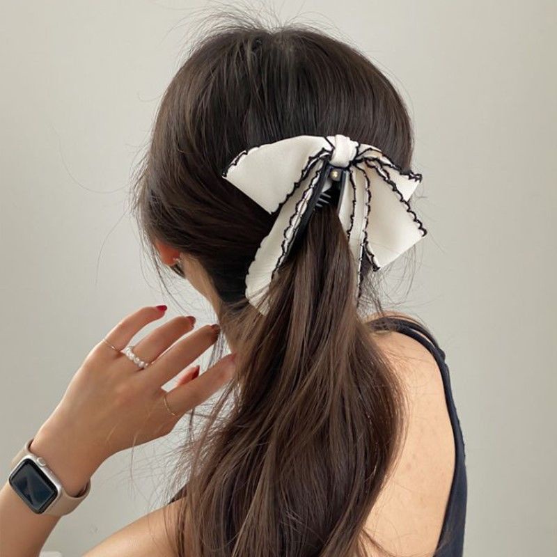 Kẹp Tóc Nơ Màu Trắng/Đen Kiểu Dáng Đơn Giản Phong Cách Hàn Quốc