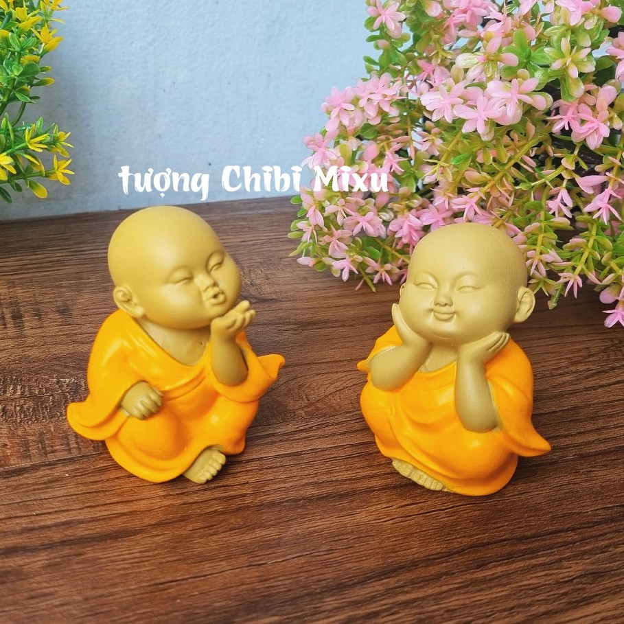 Bộ 02 chú tiểu Hồn Nhiên - Yêu Đời màu áo vàng sinh động