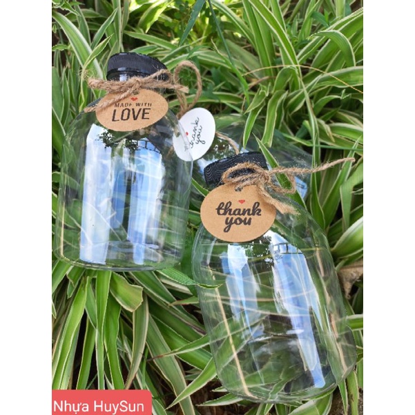 Chai Nhựa 500ml Tròn Lùn Miệng Rộng Nắp Fi38. Chai Đã Kèm Nắp. Nhựa HuySun