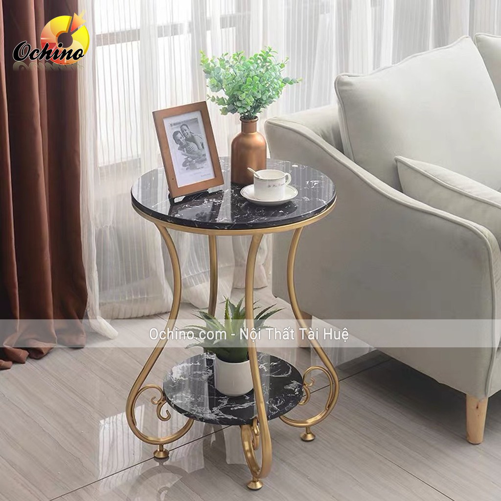 Bàn trà sofa mặt đá khung kim loại sơn tĩnh điện 2 tầng trang trí phòng khách ban công ( Có sẵn)