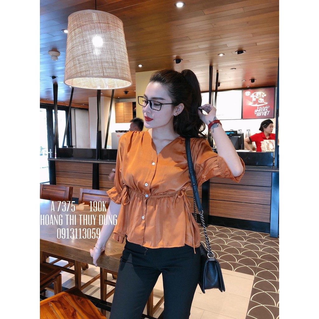 Áo sơ mi von cổ V tay lững cột eo cá tính TTS0066