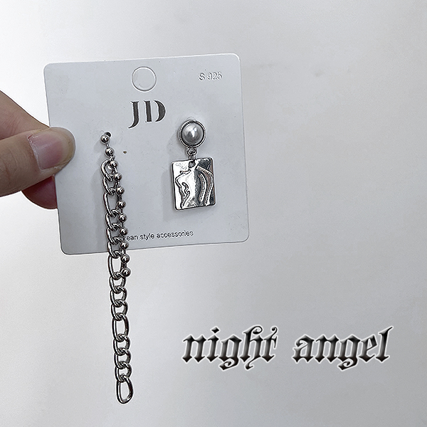 Bông tai bạc s925 tua rua dài ba chiều thiết kế bất đối xứng đơn giản họa tiết trừu tượng 22767