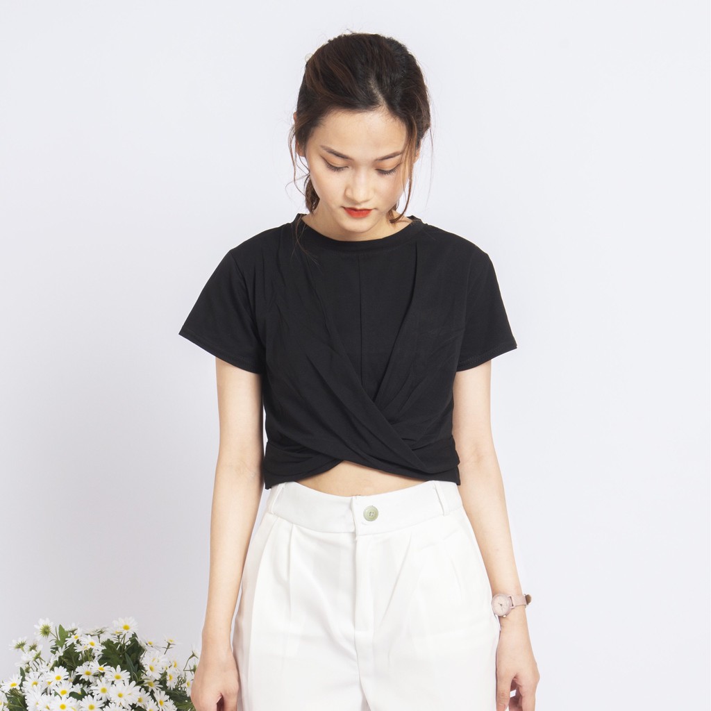 [Mã FAMAYWA2 giảm 10K đơn 50K] Áo Thun Xoắn Eo Cộc Tay - Áo Croptop Cộc Tay