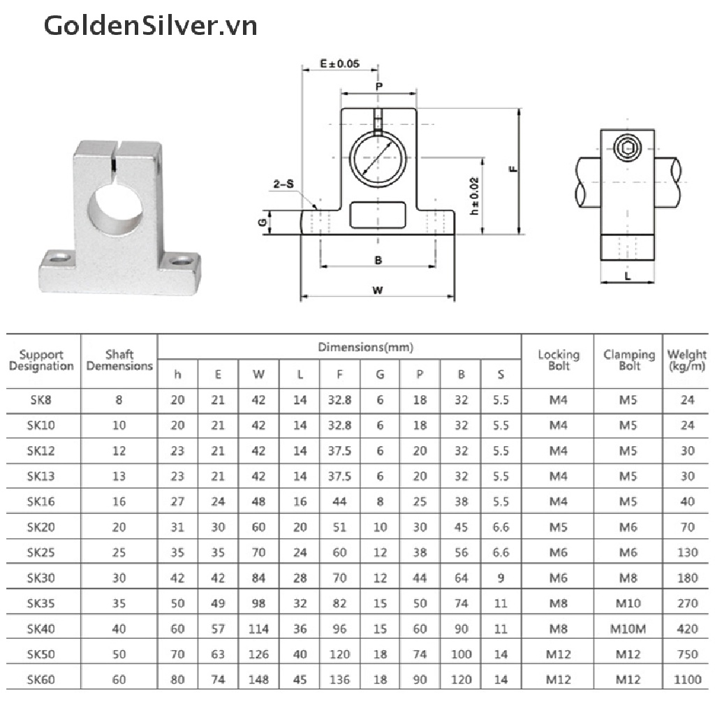1 Trục Bạc Đạn SK8 SK10 SK12 SK13 SK16 SK20 SK25 SK30 Cho Máy In 3D CNC