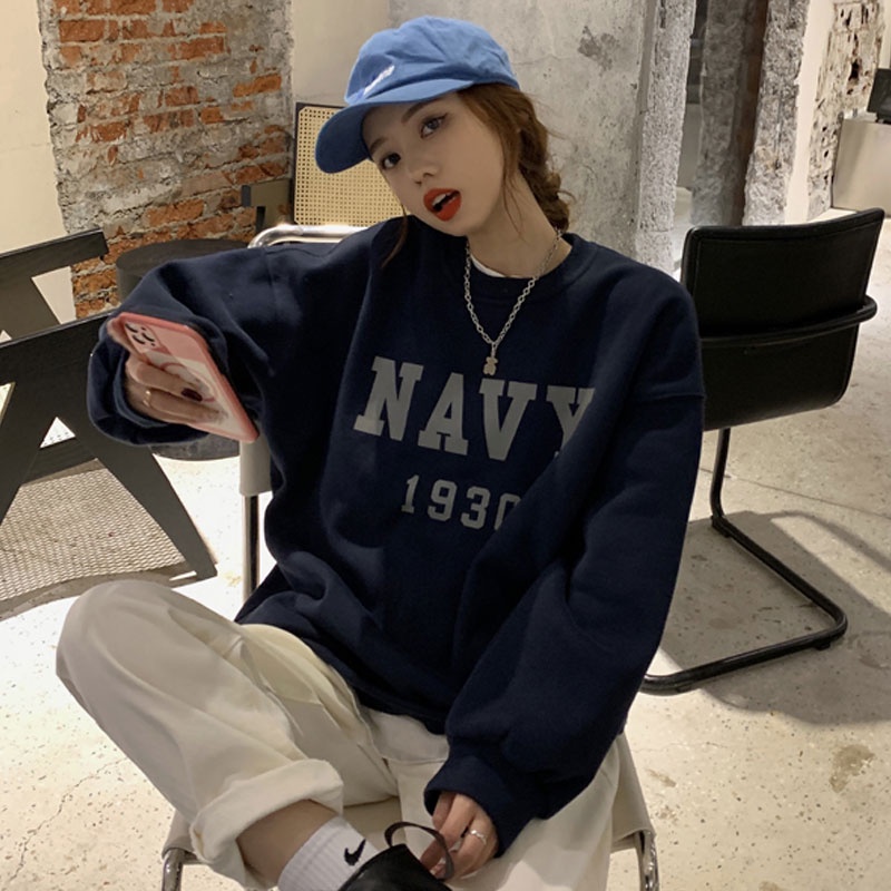 Áo sweater nữ tay dài in chữ phong cách Hàn Quốc