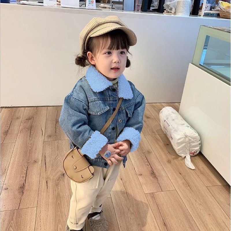 ÁO KHOÁC JEANS XANH CỔ LÔNG XANH CHO BÉ HÀNG ĐẸP BÁN SHOP