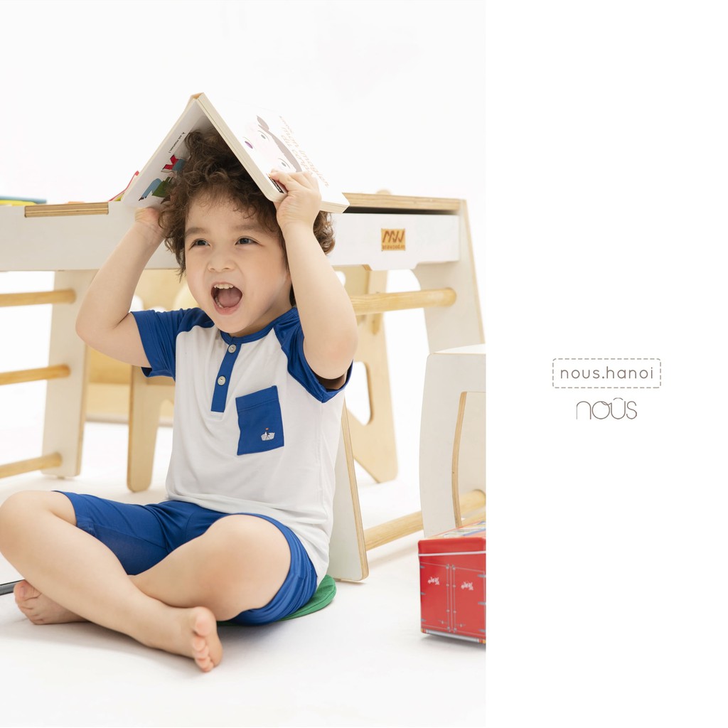 Bộ Quần Áo Cộc Bé Trai Nous Xanh - Trắng Kid Nous (Size từ 2-3 Tuổi Đến 5-6 Tuổi)