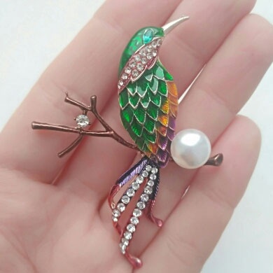 Ghim Cài Áo Hình Chim Vẹt Đính Ngọc Trai Thời Trang