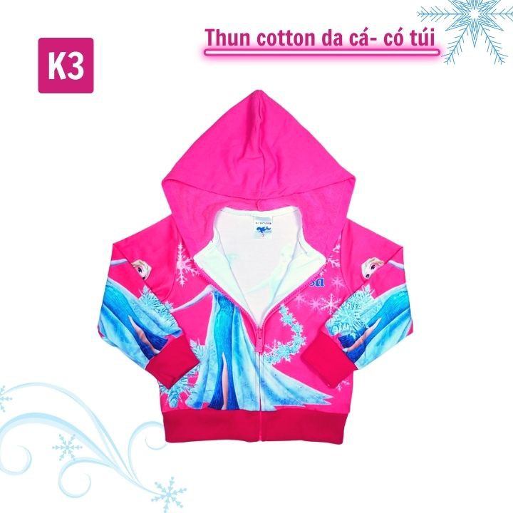 Áo khoác bé gái hình Elsa từ 10-43kg - Áo khoác bé gái -ELSA - Thun cotton da cá - Tomchuakids