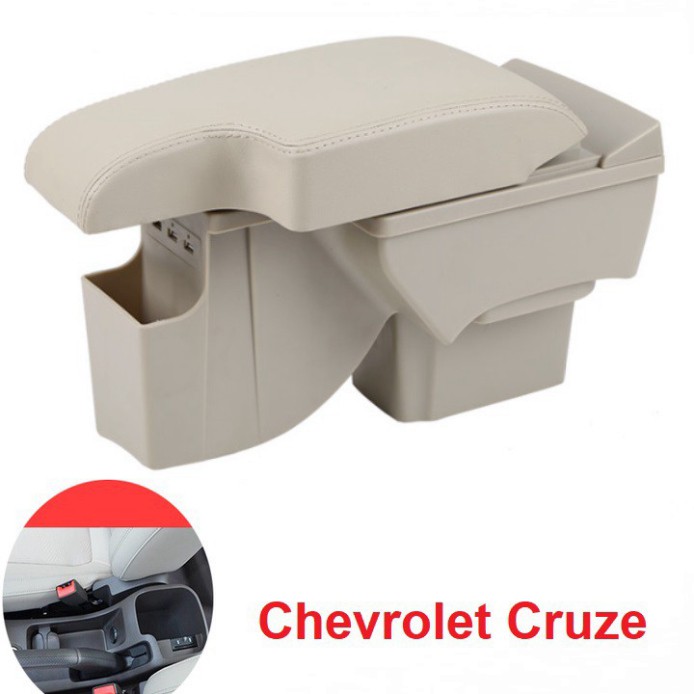 Sản Phẩm Hộp tỳ tay ô tô cao cấp Chevrolet Cruse dạng khối tích hợp 3 cổng USB - Mầu Đen và Be .