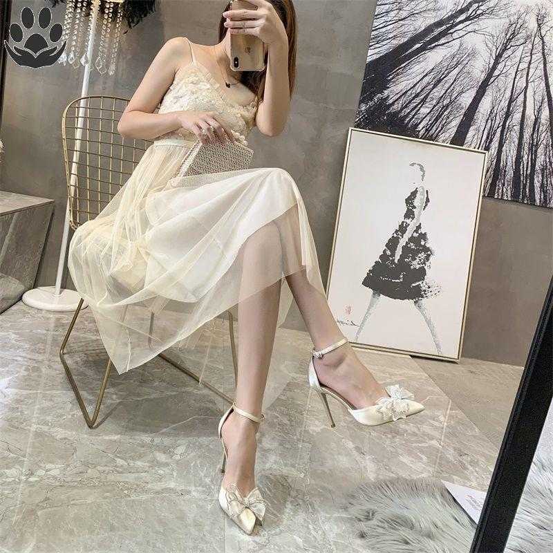Giày Cao Gót Mũi Nhọn Đính Nơ Phong Cách Mới Cho Nữ