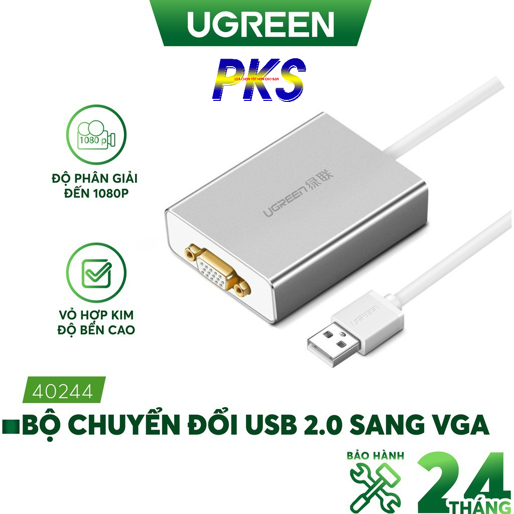 Cáp chuyển USB to VGA cao cấp Ugreen 40244 chính hãng