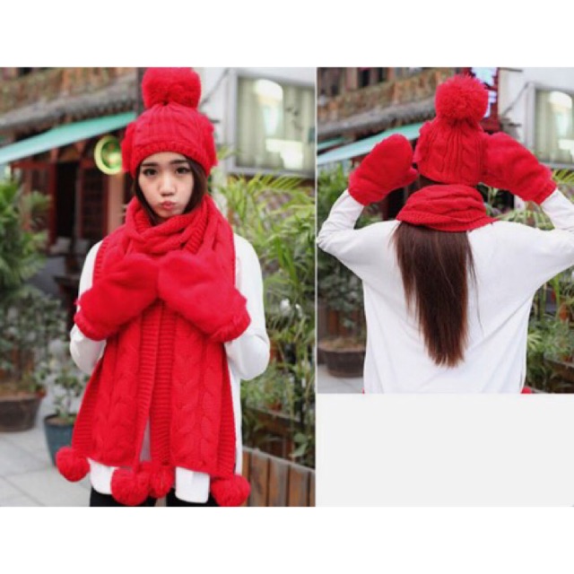 Set khăn quàng cổ, mũ và găng tay len handmade