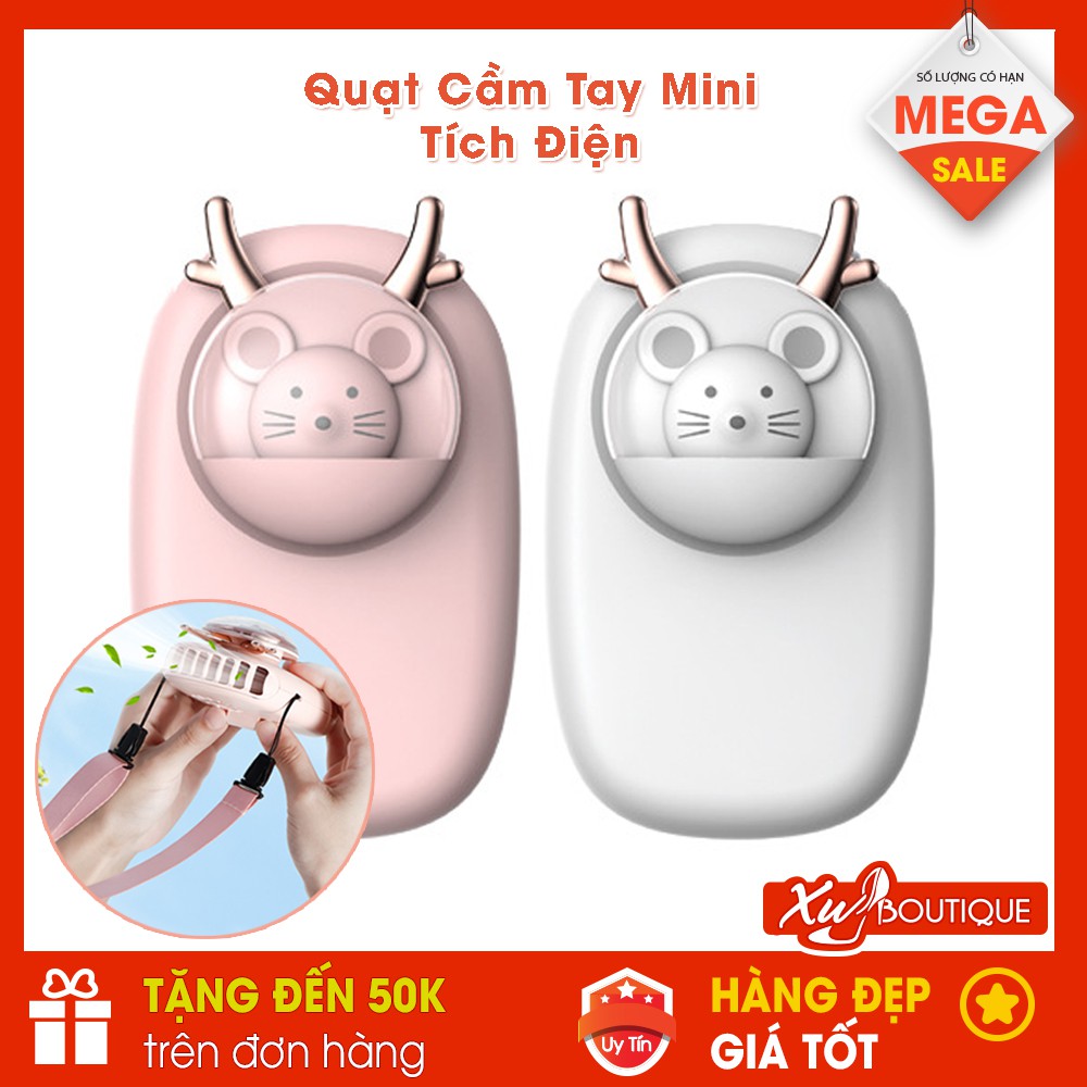 Quạt Cầm Tay Mini Tích Điện Hình Thú Cute Kèm Dây Đeo Cổ - Tặng Dây Sạc